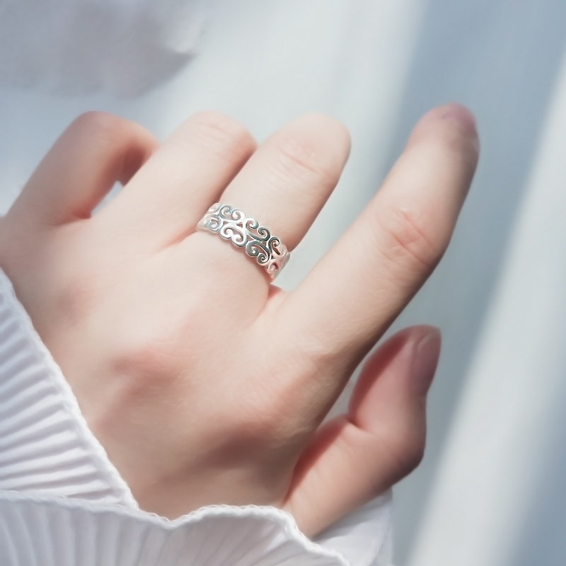 925 verstellbare ringe aus sterlingsilber mit blumenförmiger hohlform für damen – schlichtes, minimalistisches und zartes schmuckaccessoire: Default Title