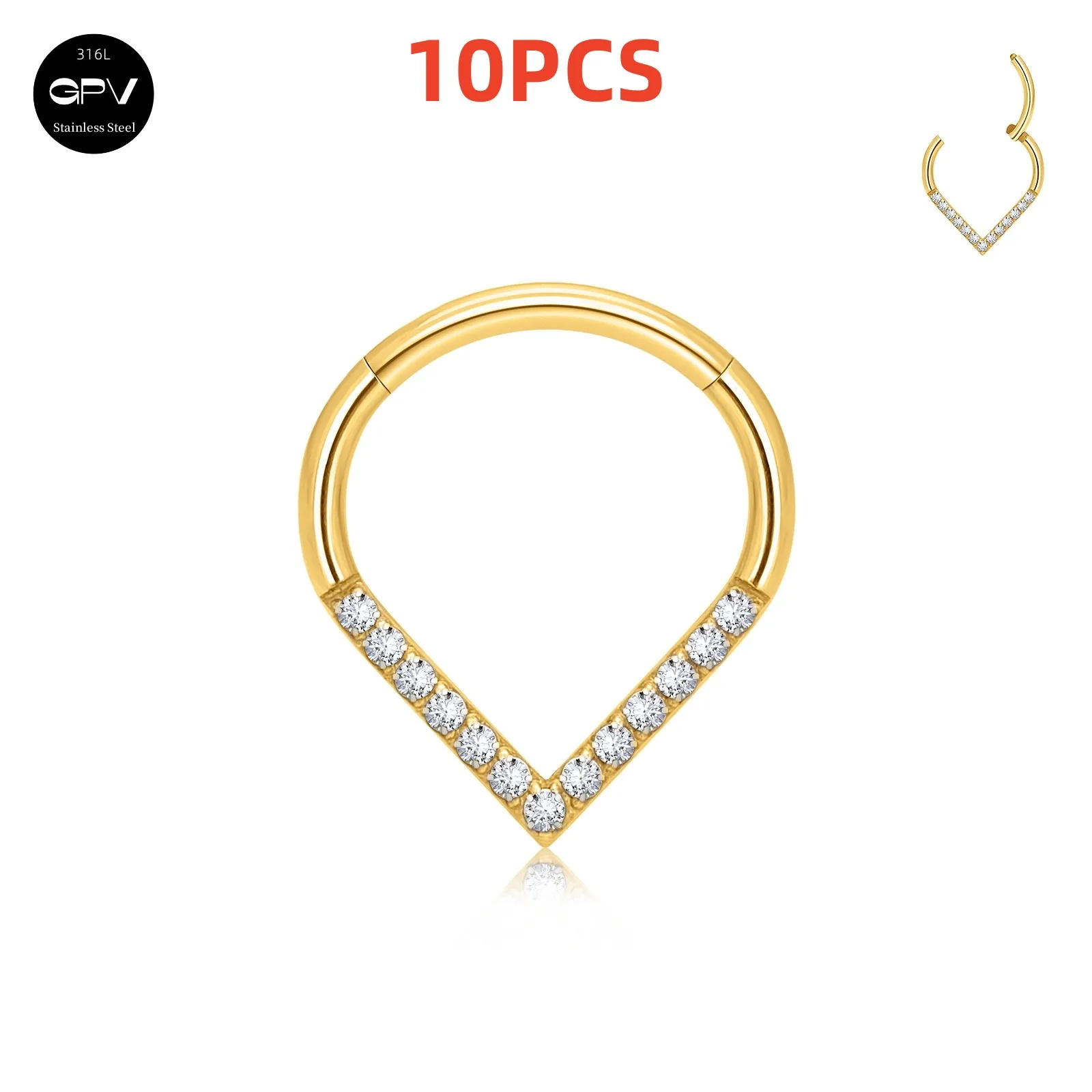 1/10 Uds. Anillo de nariz de gota en forma de corazón de acero inoxidable 316L 16G con incrustaciones ZC pendientes de joyería perforados para hombres y mujeres anillo de tabique: Blanco / Chapado en zinc blanco y azul