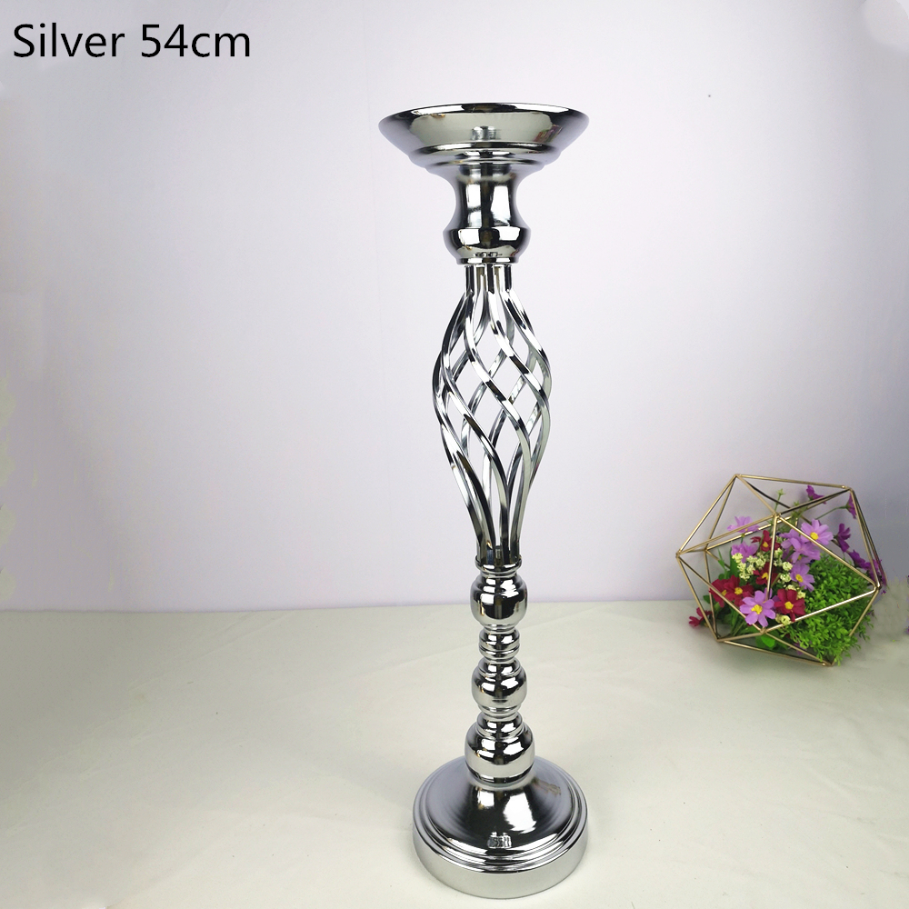 IMUWEN Hollow Gold/ Silver Metal Candle Holder Wedding Table Centerpiece Flower Vase Rack Home Hotel Road Lead Decor: Silver 54cm