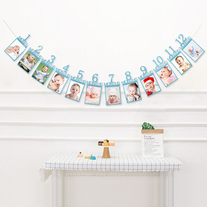 12 Months Photo Frame Banner First Happy Birthday Party Decoration Kids 1st Baby Boy Girl One Year Birthday Supplies Baby Shower: 8