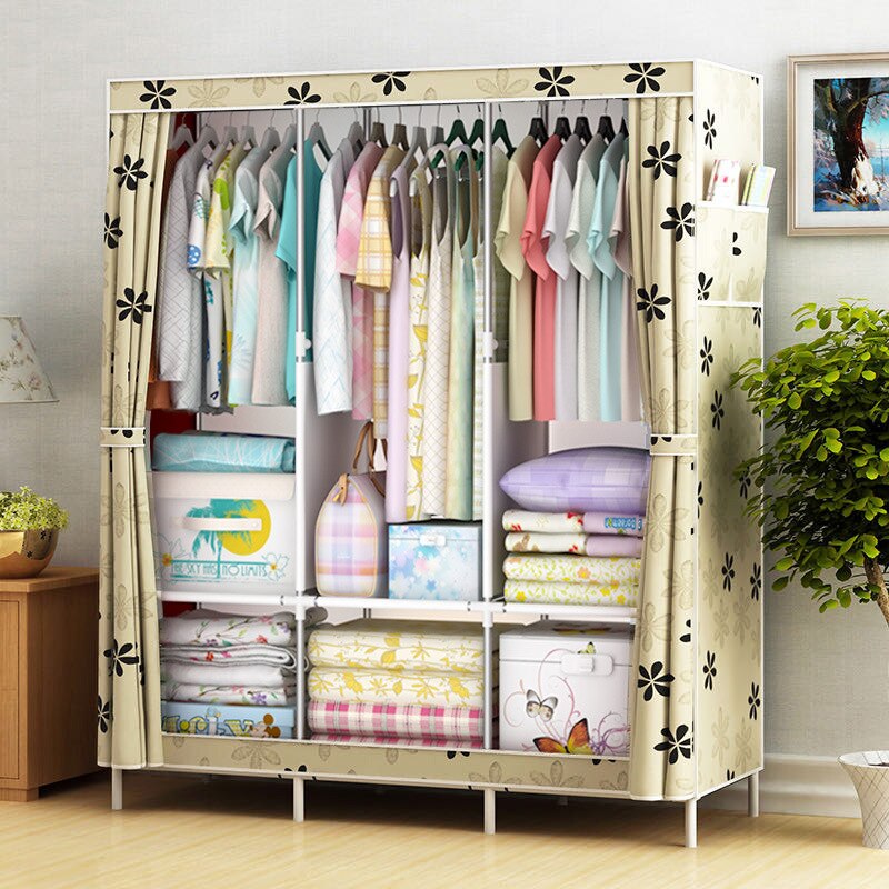 DIY Non-woven Folding Portable Wardrobe Bedroom Furniture Bedroom Storage Cabinet Simple modern dustproof wardrobe