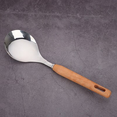Utensilios de cocina de madera resistentes al calor, utensilios de cocina, cuchara de acero inoxidable para sopa, utensilios de cocina, espátula, cuchara, colador, herramienta de cocina: H
