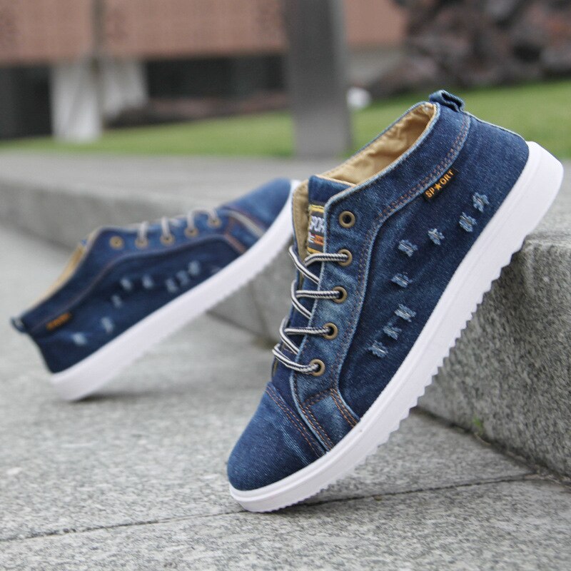 Mode Denim Man Canvas Schoenen Mannen Schoenen Casual Hoge Top Sneakers Zomer Ademend Gymschoenen Mannelijke Schoenen Heren Flats Tyh78: Blauw / 43
