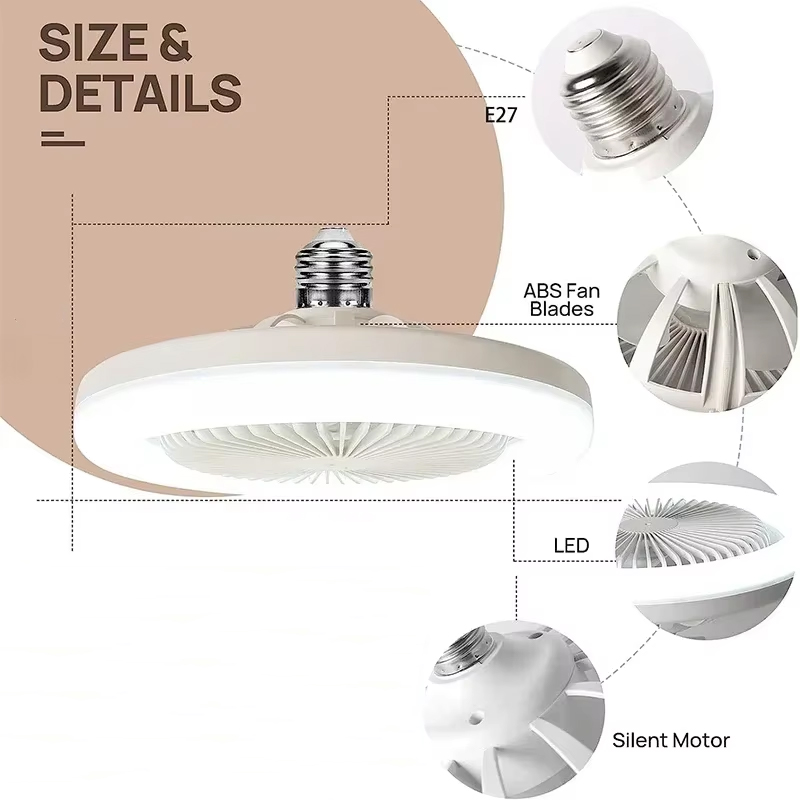 Deckenventilatorleuchte mit Fernbedienung, 2-in-1, multifunktional, modern, verstellbar, elektrisch, E27-Deckenventilator mit Licht für Zuhause