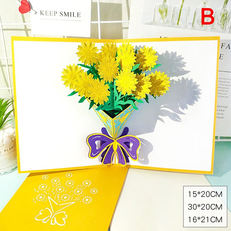 Carnation Flowers Bouquet Greeting Cards for Father Mother Birthday Card 3D Pop Up Cards Mothers Day Card I Love Mom: B