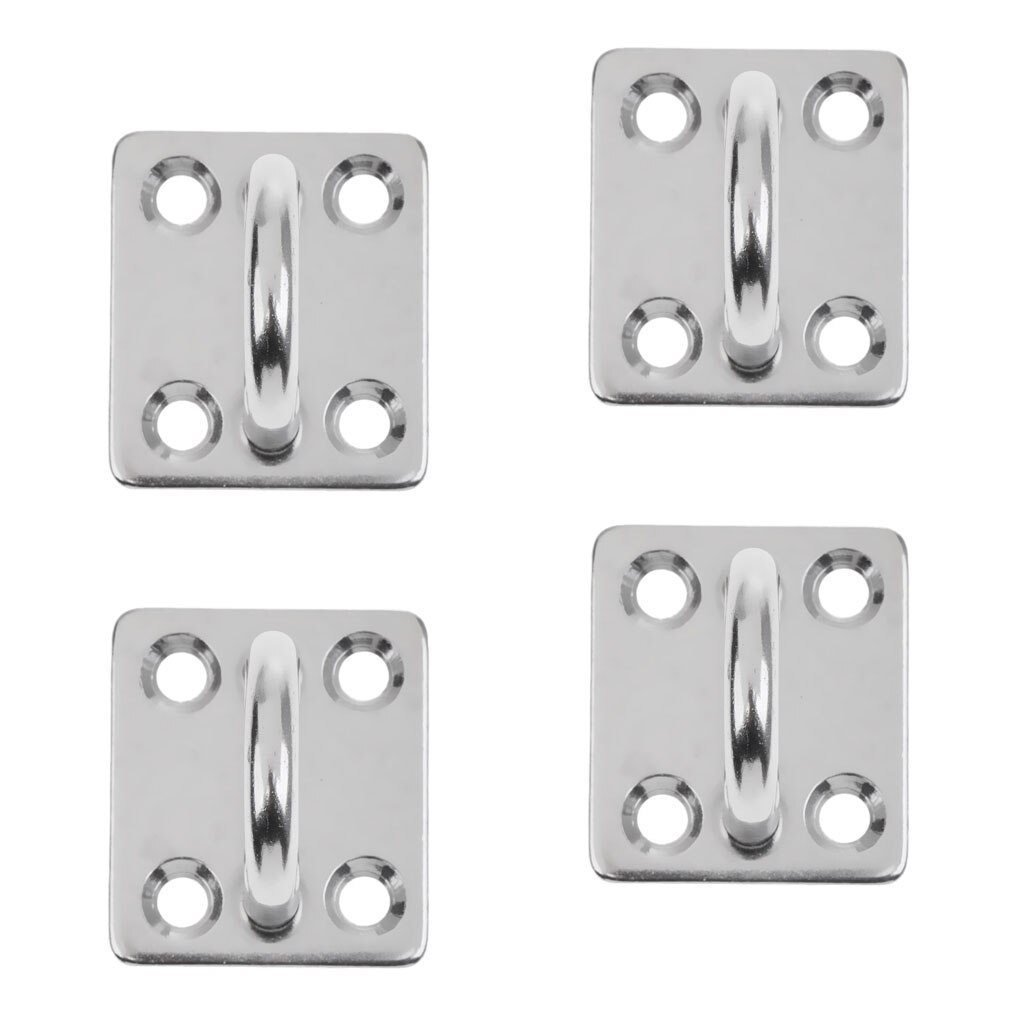 4pcs Heavy Duty Stainless Steel Square Plate Staple Ring Hook, Marine Boat Hardware, Wall Mount Hook Hanger (6mm)