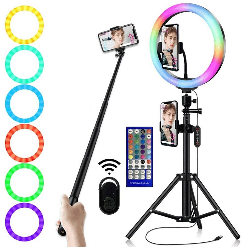 -Portable Rgb Ring Light With Tripod 10 Inch Fill Light Led Live Light Mobile Phone Universal Selfie Stick