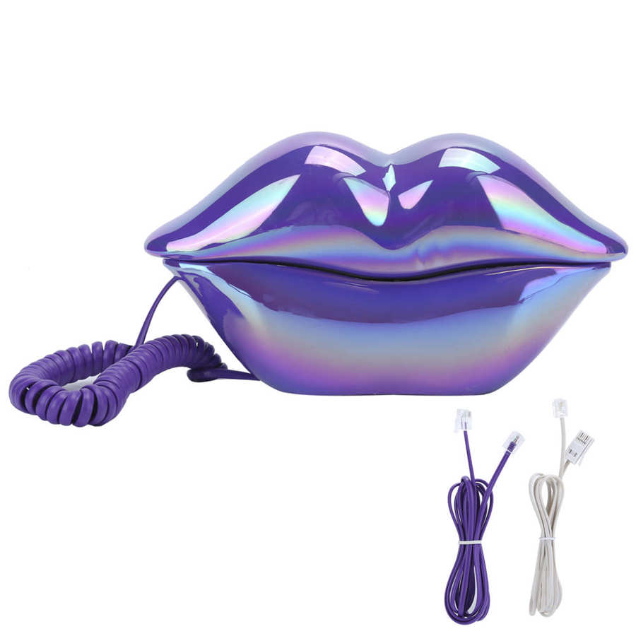 cordless phone Electroplating Fashionable Funny Lip Telephone WX-3016 Number Storage US/UK Wiring telephone: Blue