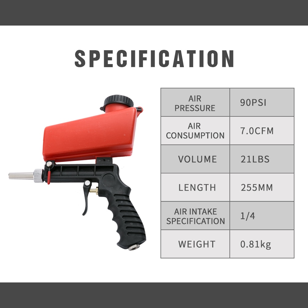 90 psi mini aerodynamisk sandblästringsmaskin justerbar pneumatisk sandblästringssats 700 cfm bärbar sandblästringspistol elverktyg