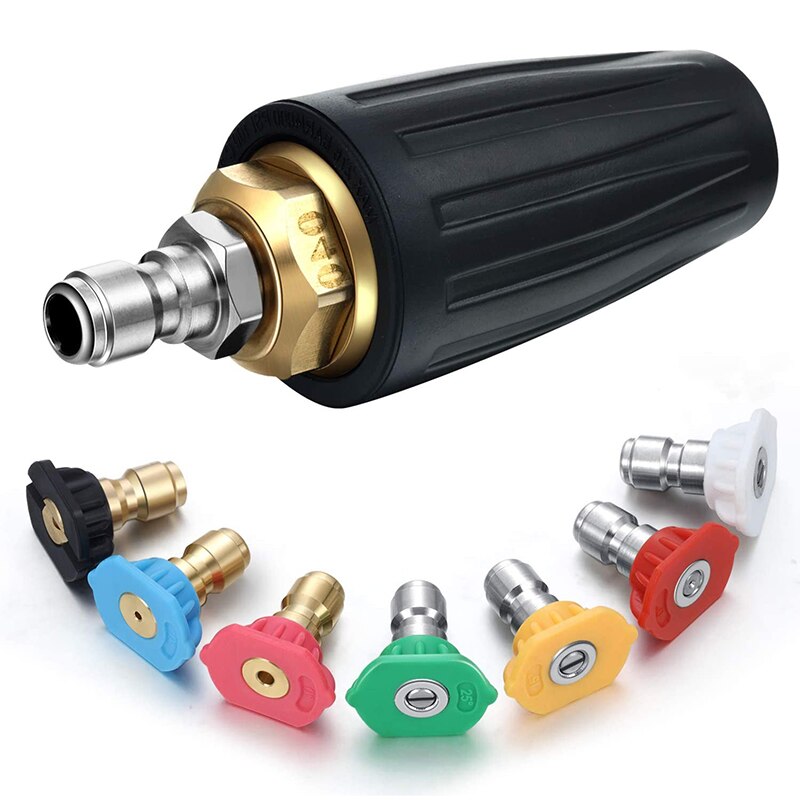 Pressure Washer Accessories Kit, 4.0 Rotating Turbo Nozzle 1/4 Inch Quick Connect Pivoting Coupler,with 7 Spray Nozzle Tips: Brown