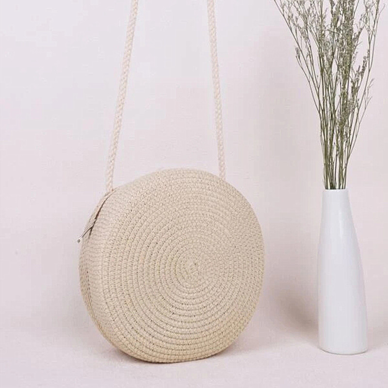minimalistisch ische Stroh tasche Runde Crossbody-Geldbörse Frauen Schulter Berufung Stil Handtasche: Beige