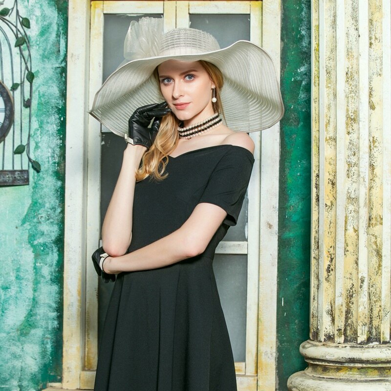 Women Fedoras Hat Organza Wide Brim Church Sinamay Hats Lady Flowers Wedding Dress Hat Kentucky Derby Party Hat B-8201