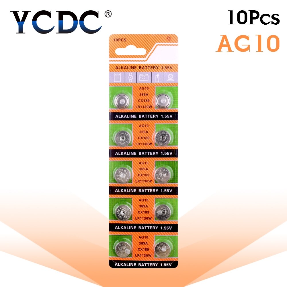 YCDC 10pcs button cell battery AG6 AG12 AG8 AG9 AG10 AG11 1.5V lr1130 bateria pile ag6 pour montre: AG10