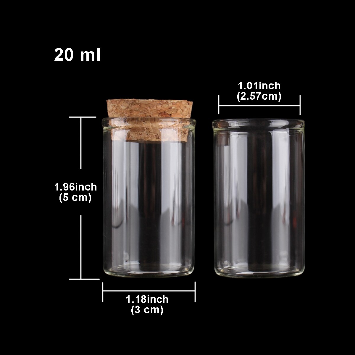 15ml/25ml/30ml/35ml/40ml/45ml/50ml/55ml/60ml/80ml/100ml små provrör i glas med korkpropp flaskor burkar injektionsflaskor 24 st: 20ml(30 x 50mm)