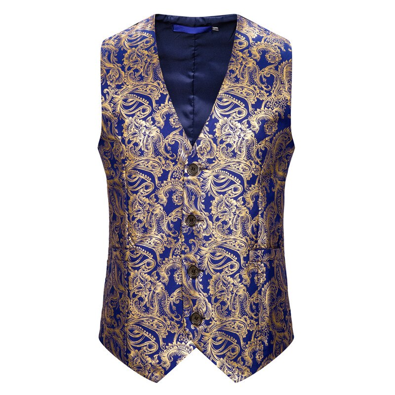Guld steampunk herr röd väst casual paisley blommiga balklänningar väst herr företag ärmlös slim fit colete masculino: Blå / Euro storlek xl