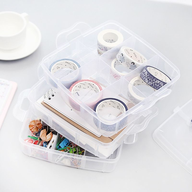 Clear Storage Box Stationery Organizer Cosmetics Tape Art Supplies Case Holder