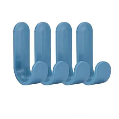 4pcs/set Towel Hooks Plastic Door Hangers Self Adhesive Wall Hangers Hat Racks Keys Hanger Home Decor: Blue