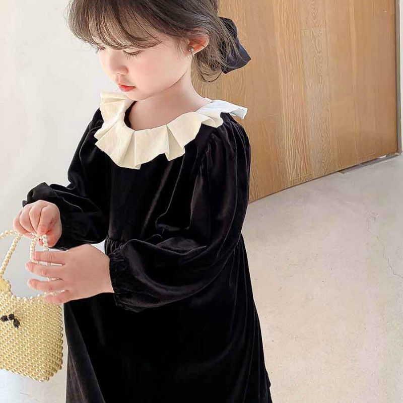 Autumn Girls Long Sleeve Princess Dress Kids Vintage Black Dress Girl Dress