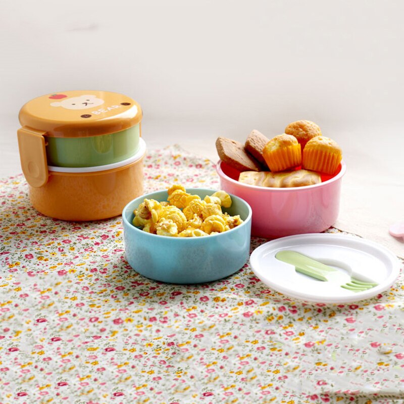 Cute animal lunch box Japanese double-layer round Mini lunch box Children's lunch box Box