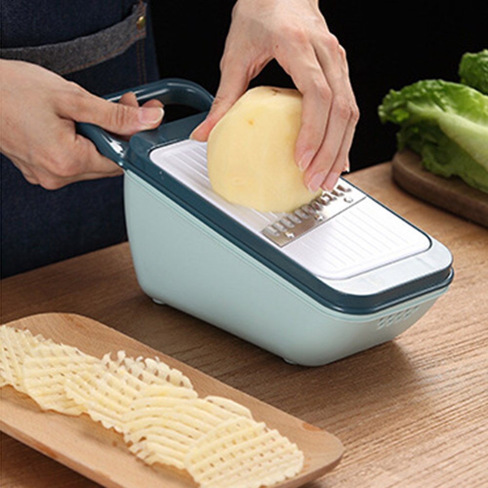 Multifunctionele groentesnijder, rasp, fruitsnijder, aardappelschiller, wortelrasp, keukenaccessoires, mand, groentesnijder