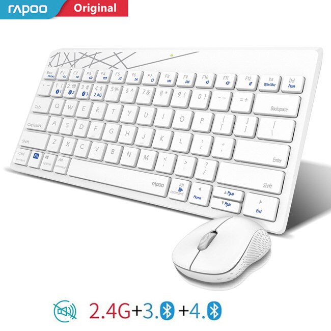 Rapoo 8000M Multi-modus Stille kabellos Tastatur Maus Combo Schalter Zwischen Bluetooth &Ampere; 2,4G Verbinden 3 Geräte für Computer/Telefon: 8000T Weiß