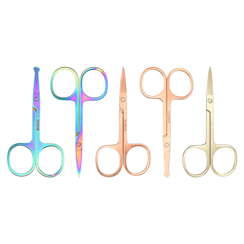Stainless Steel Beauty Scissors Beauty Makeup Tools Small Scissors Round Head Nose Hair Scissors Curved Pointed Eyebrow Trimmer