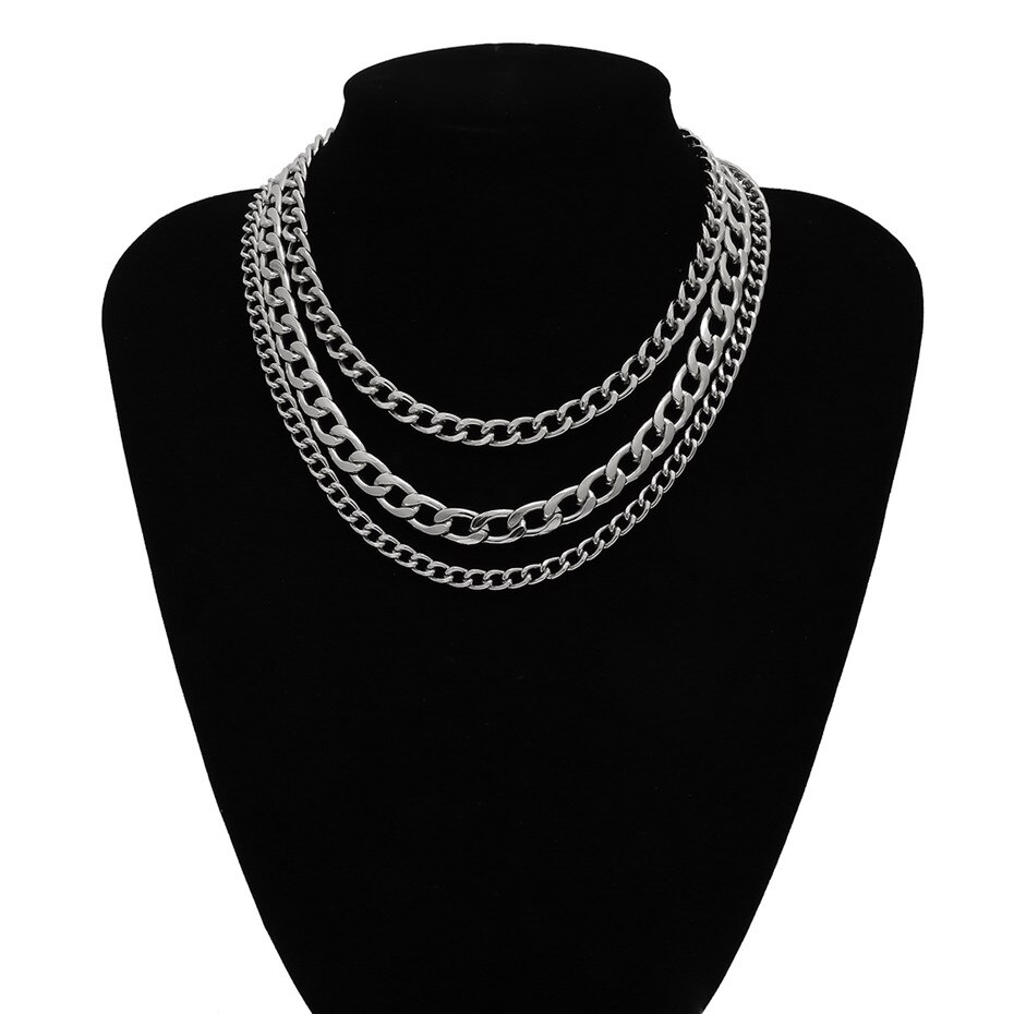 Hip Hop Chunky Choker Ketting Kraag Steampunk Mannen Rock Big Chunky Aluminium Goud Kleur Dikke Ketting Ketting Vrouwen Sieraden: Silve Color