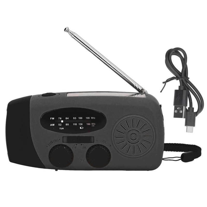 Solar Radio USB Input Output Portable Radio Lightweight FM AM WB NOAA with LED Flashlight for Camping: black / Japanese style