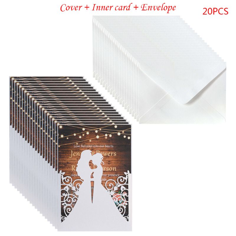20pcs/set Bride Groom Wedding Invitations Greeting Card Invite Envelopes Party QX2E