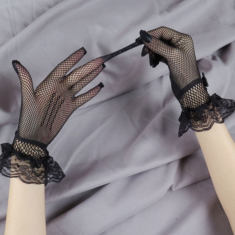Women Summer Uv-proof Sun Protection Driving Gloves Bridal Mesh Fishnet Lace Flower Gloves Mittens Full Finger Hand Sleeve 2022