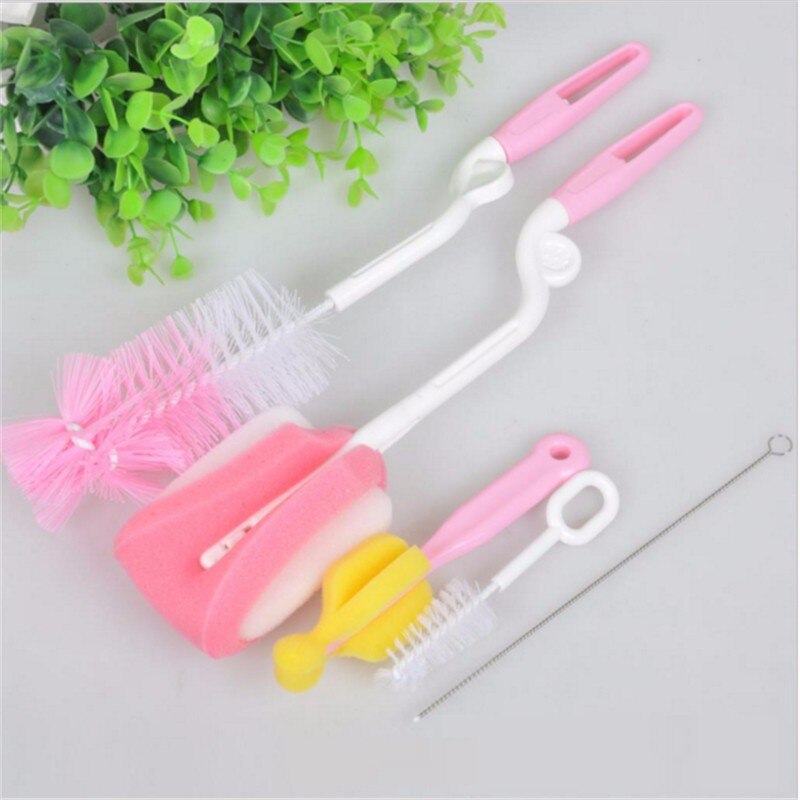 5 PC Lot Bottle Brush 5pcs/set Sponge Plastic Glass Milk Water Cup Cleaning Feeding Bottle Dummy Nipple Pacifier Brushes feeding: 5 PC Lot Pink