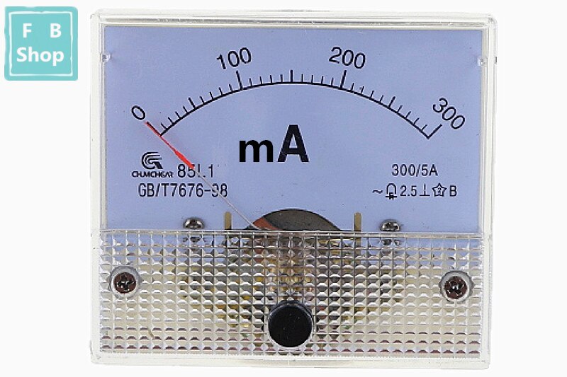 1 stk 85 l 1-ma 100ma 150ma 200ma 300ma 400ma 500 maak hvid plastskal analogt panel amp ampmeter amperemeter: 300ma