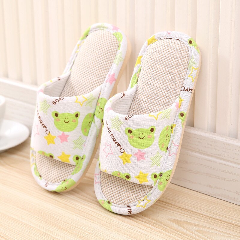 Boys Girls Linen Home Slippers Spring Casual Color Striped Breathable Flax Knit Indoor Shoe Children Bedroom Slippers