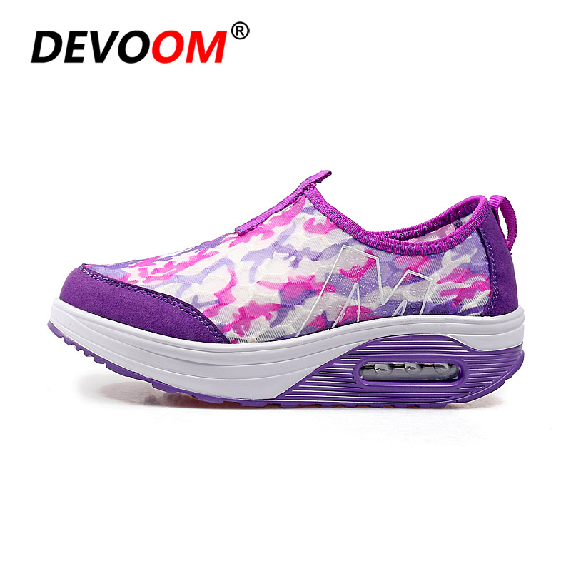 Summer Female Slimming Shoes Sneakers Women Breathable Hollow Toning Shoes Platform Fitness Sport Air Cushion Swing Shoes: Purple  / 6