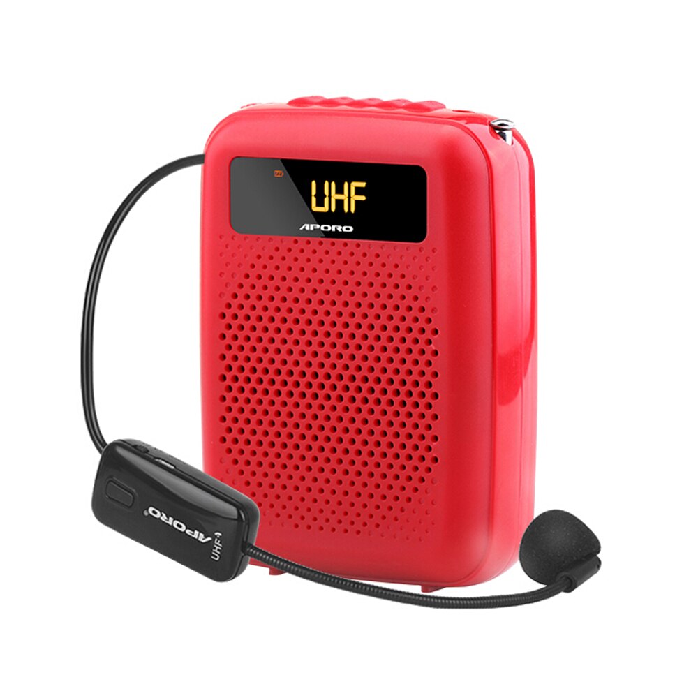 Antena uhf sem fio portátil, megafone com microfone, bluetooth, display de tela, rádio, 12w, amplificador de voz, 2400mah, headset: Vermelho