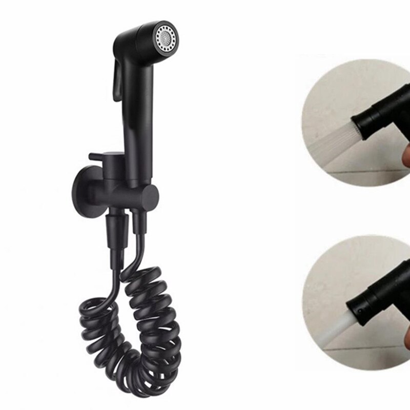 Dobbel funksjon bad toalett en tastetrykk bidet kran sett rustfritt stål svart bidet sprøyter sett monteres på vegg  bl707