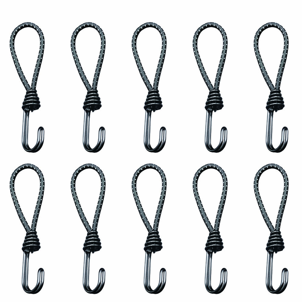 10 Uds. Cuerda elástica para tienda de campaña con gancho, dosel para acampar, hebilla elástica, cuerda para tienda de campaña de senderismo en el suelo, ganchos mosquetón, accesorios: Negro