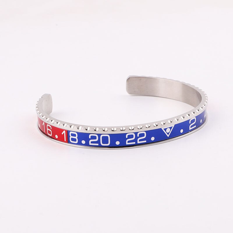 Bracciale rigido da uomo in acciaio inossidabile 316L con numeri di velocità in acciaio inossidabile 316L: Gold blue red