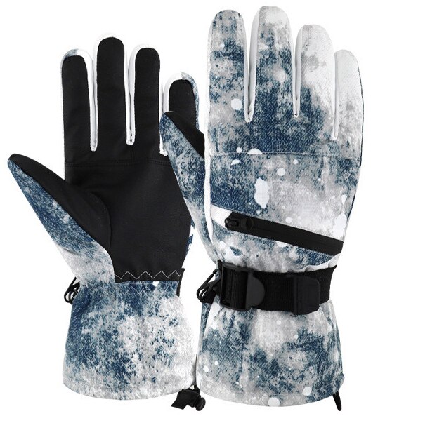 Handschuhe warm Und Samt Winter draussen Reiten Ski Handschuhe Graffiti Sport Wasserdicht Nicht-Unterhose Bergsteigen Touchscreen Handschuhe: Denim Blau / XL