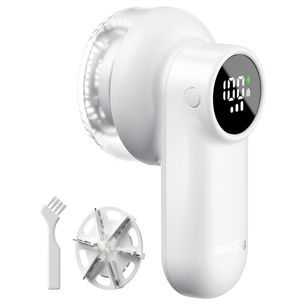 coldSky Rechargeable Lint Shaver with Digital Display Fabric Shaver Sweater Shaver 3-Speeds with 6-Leaf Blades for Clothes Sofa: WHITE