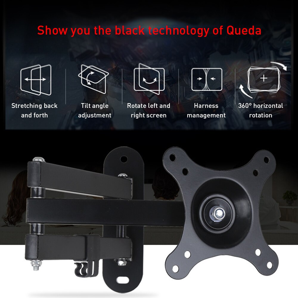 TV Wall Mount Bracket Extension Arm Tilt Swivel 360 Degree Full Motion LCD Monitor Holder Rack Stand For 14inch - 27inch 10KG TV