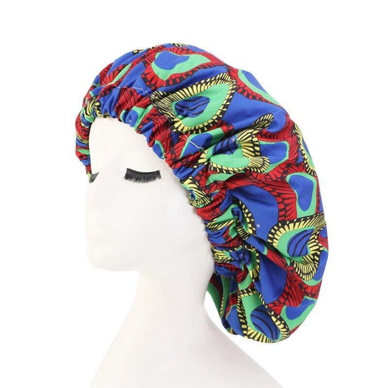 36cm Extra large Satin Hair Caps Bonnets Women African Pattern Print Fabric Ankara Bonnets Night Sleep Hat Ladies Turban: Type 7