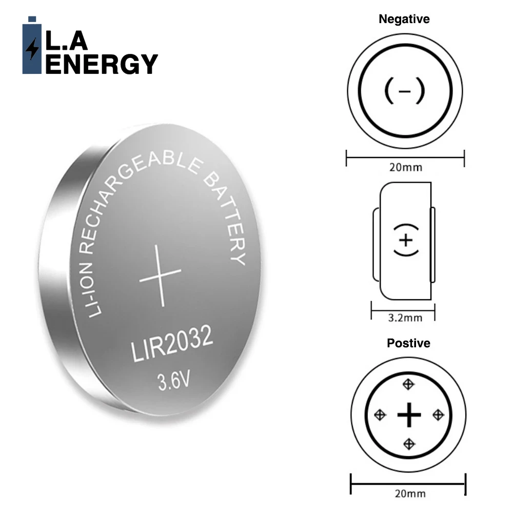 2 pezzi lir 2032 batteria ricaricabile al litio 3.6v 45 mah lir 2032 per telecomando computer scheda madre orologio pila a bottone  cr2032