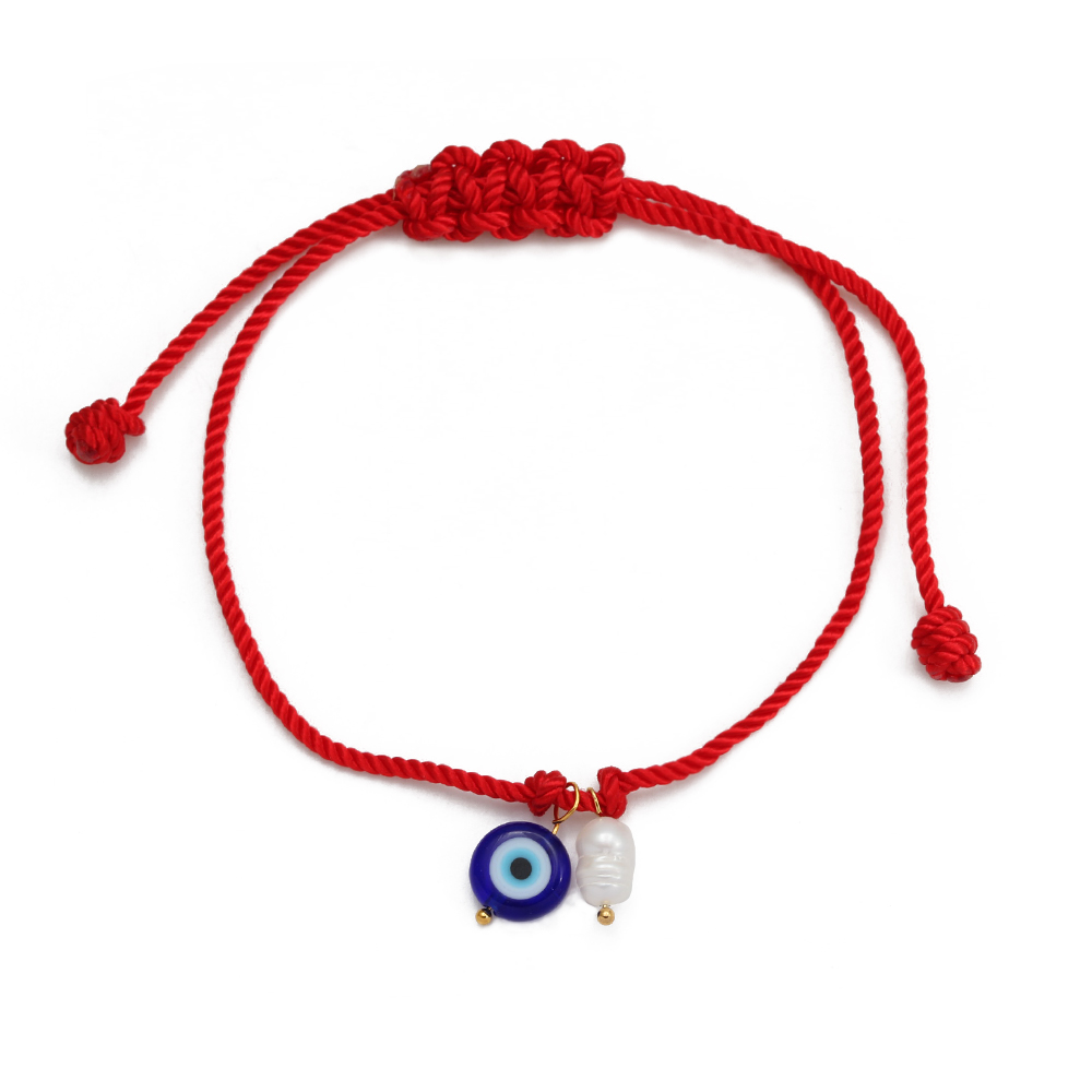 Pulsera de cuerda trenzada de ojo de la suerte, pulsera ajustable de cuentas de perlas de agua dulce de mal de ojo turco para mujeres y hombres, pulseras bijoux: Estampado en caliente