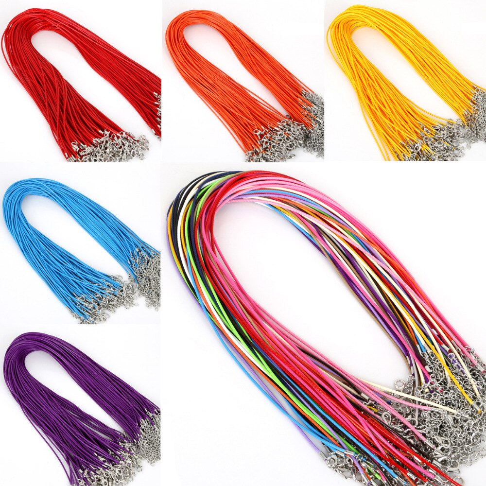 10 sztuk/partia 1.5mm skórzane łańcuchy bransoletka zawieszki charms z karabińczyk DIY komponenty do wyrobu biżuterii sznurek 45cm + 5cm