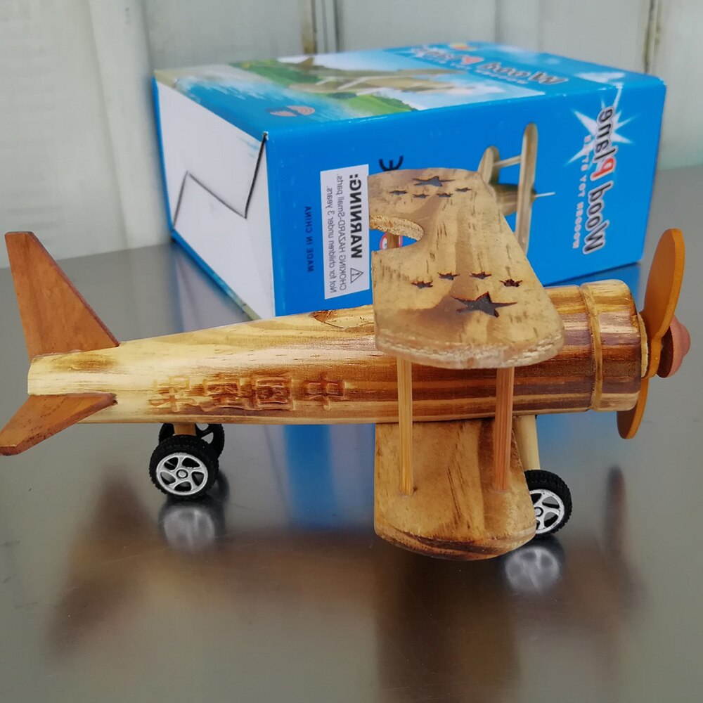 2pcs Desktop Wood Warplane Model Desktop Airplane Decor Craft for Home Hotel Office