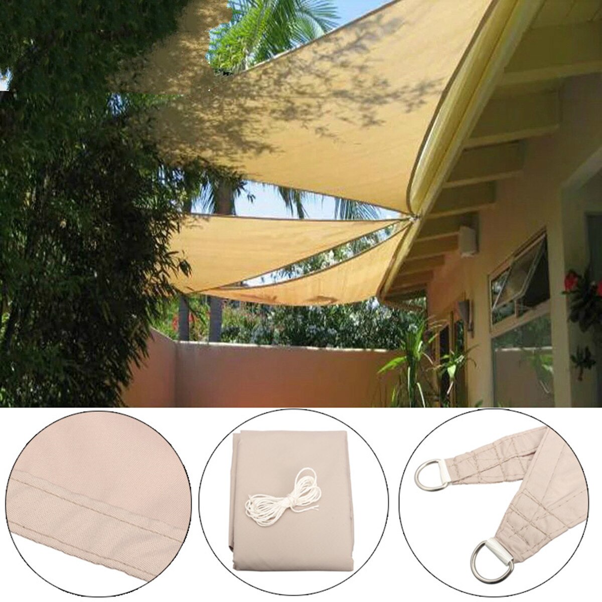 3X3X3M Summer Outdoor Waterproof Triangle Sun Shade Anti-UV Shed Garden Patio Awning Sunscreen Rain Cover Garden