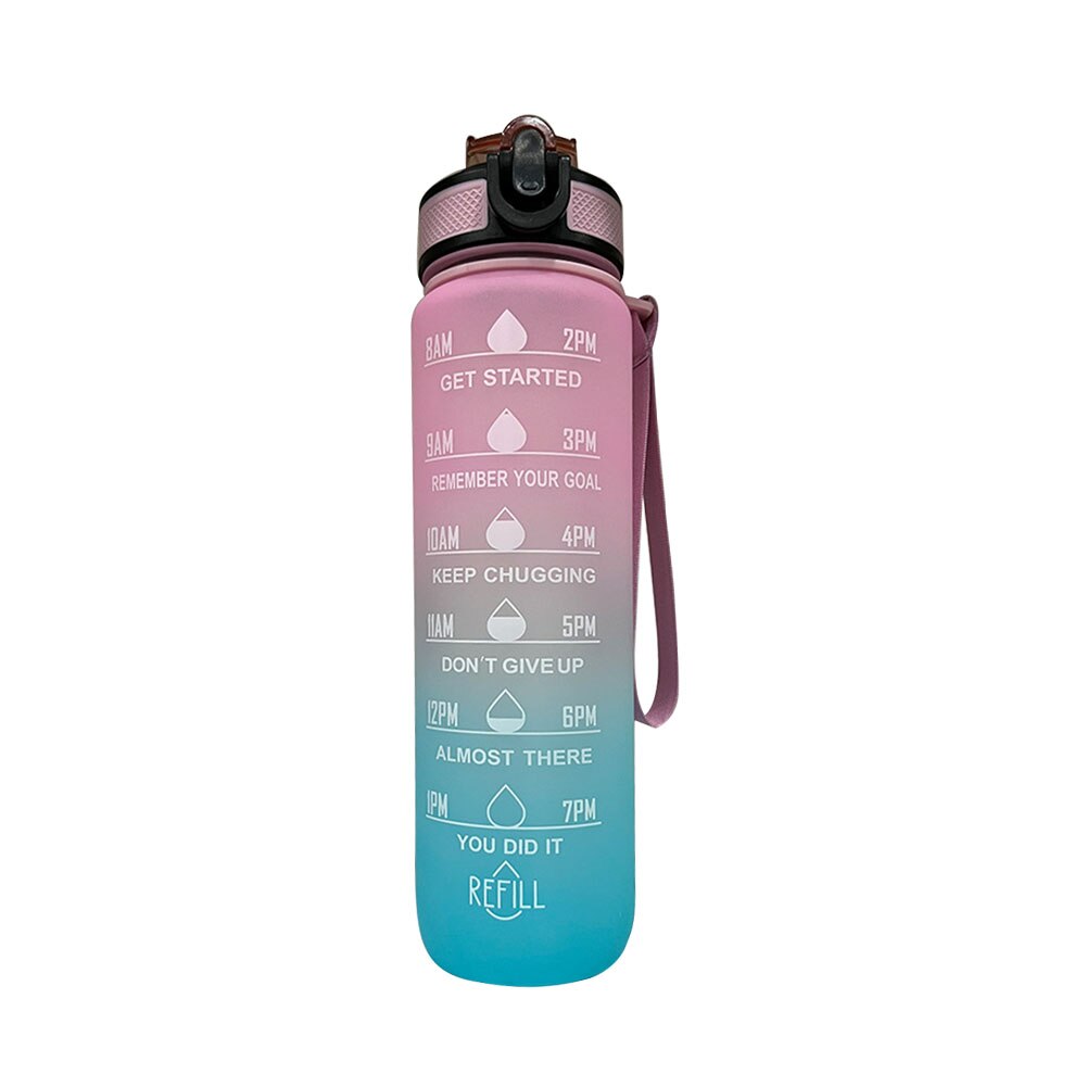 1L Große Kapazität Wasser Flasche Stroh Tasse Kunststoff Wasser Tasse Zeit Skala Matt Outdoor Sport Student Paar Tasse Wasser Flaschen: 04