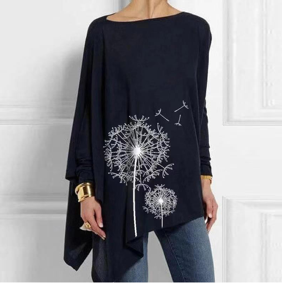 Tops y Blusas de algodón irregulares para mujer, Blusa informal de manga larga con cuello redondo, Túnica femenina, Blusas femeninas de primavera 2023: S / Azul cielo