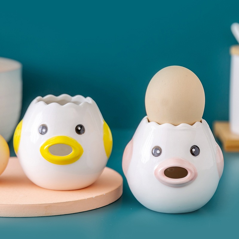 Egg White Yolk Separator Cute Cartoon Style Ceramic Chick Strainer Egg Kitchen Tool Baking Accessories Egg Rack